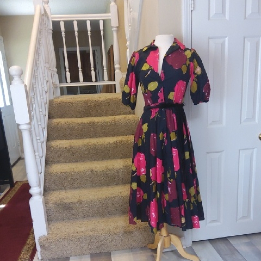 Kate Spade Black and Pink Floral Midi Dress